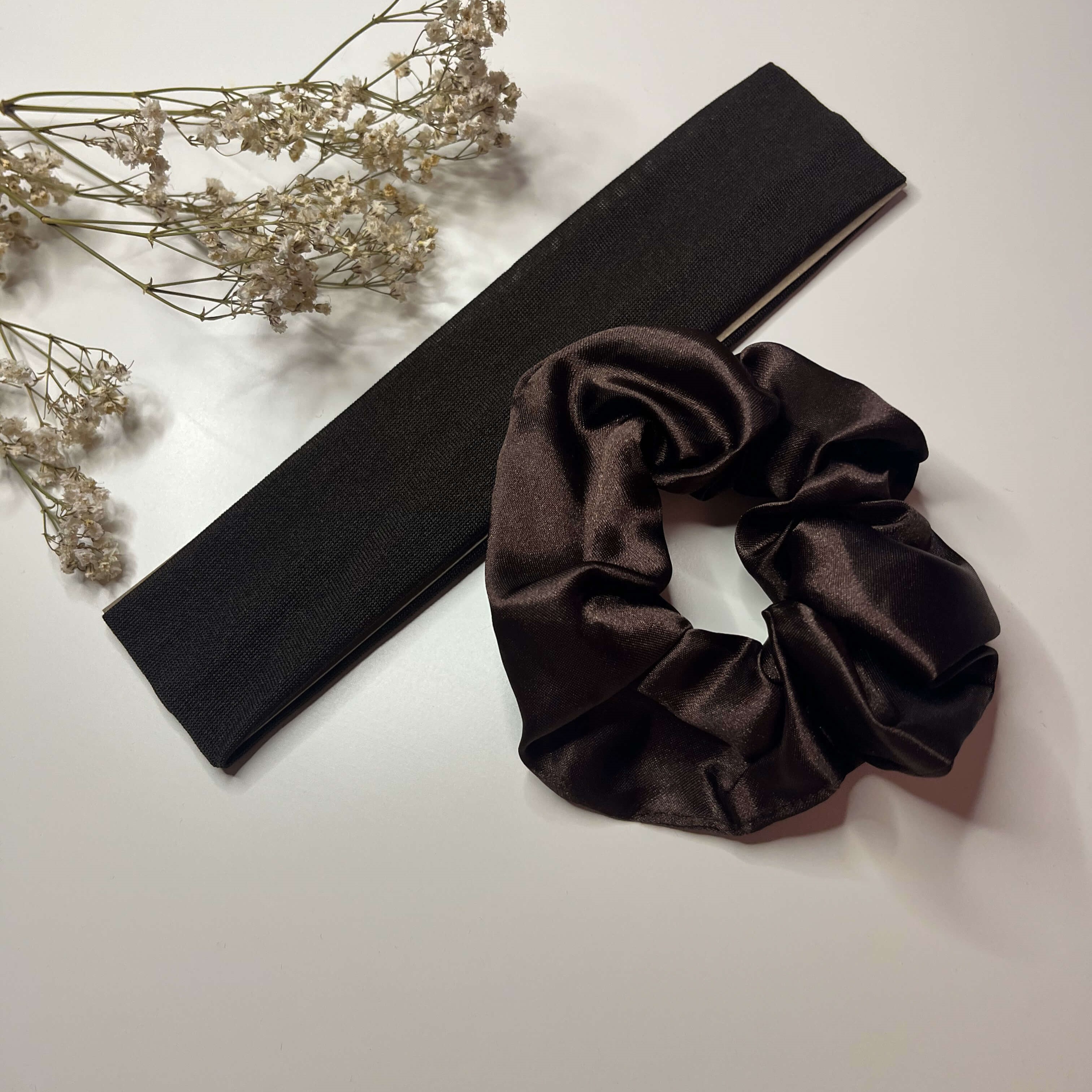 Scrunchie and Heandband - dark brown
