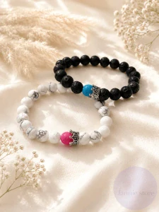 Couple Bracelets w Chalcedony & Crown